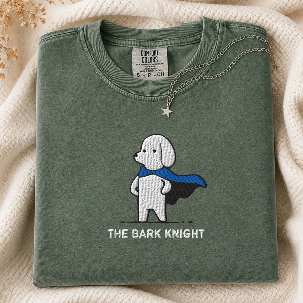 Funny embroidered superhero the bark knight green tshirt